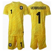 Holandia Bart Verbruggen #1 Bramkarskie Koszulka Wyjazdowa dzieci ME 2024 Krótki Rękaw (+ krótkie spodenki)